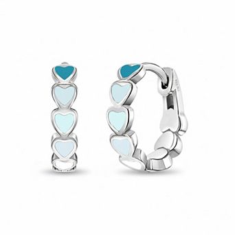 Sterling Silver Heart Enamel Huggie Hoop Earrings for Little Girls Secure Comfortable Hypoallergenic