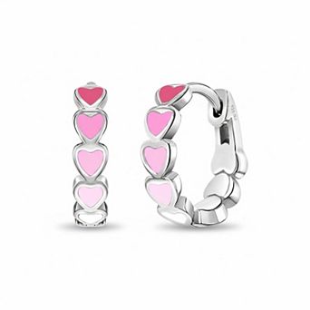 Sterling Silver Heart Enamel Huggie Hoop Earrings for Little Girls Secure Comfortable Hypoallergenic