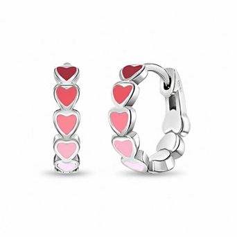 Sterling Silver Heart Enamel Huggie Hoop Earrings for Little Girls Secure Comfortable Hypoallergenic