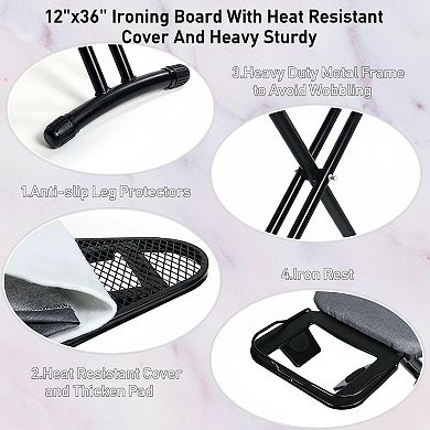 12x36 Ironing Board Cover: Heat Resistant, Thick Felt Pad, Adjustable Height, Foldable, Lightweight