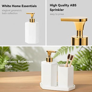 Ceramic Bathroom Accessory Set 3pcs Soap Dispenser Toothbrush Holder Vanity Tray Modern Decor