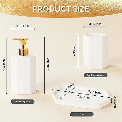 Ceramic Bathroom Accessory Set 3pcs Soap Dispenser Toothbrush Holder Vanity Tray Modern Decor