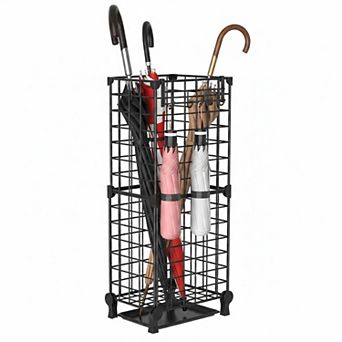 Freestanding Metal Umbrella Stand Rack with Removable Drip Tray Hooks for Entryway Office Home
