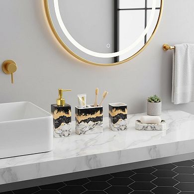 4 Piece Ceramic Bathroom Set Glossy Finish Lotion Dispenser, Toothbrush Holder, Tumbler, Soap Dish