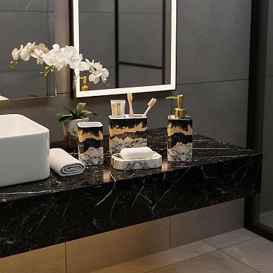 4 Piece Ceramic Bathroom Set Glossy Finish Lotion Dispenser, Toothbrush Holder, Tumbler, Soap Dish