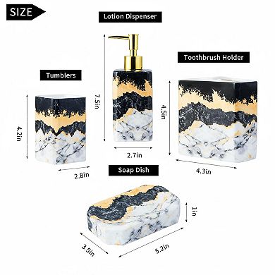 4 Piece Ceramic Bathroom Set Glossy Finish Lotion Dispenser, Toothbrush Holder, Tumbler, Soap Dish