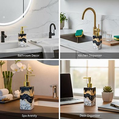 4 Piece Ceramic Bathroom Set Glossy Finish Lotion Dispenser, Toothbrush Holder, Tumbler, Soap Dish