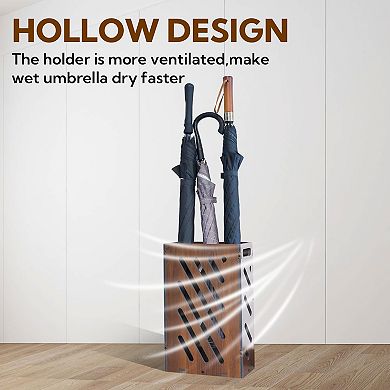 Brown Umbrella Stand Removable Water Tray PVC Storage Bin Freestanding Organizer