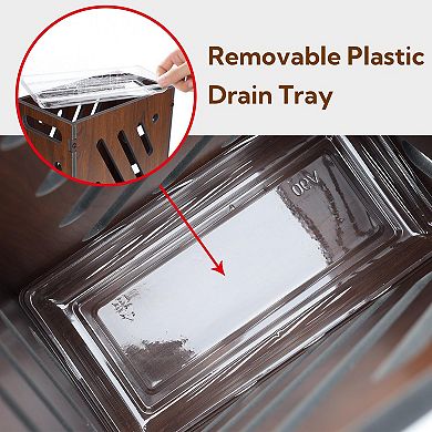 Brown Umbrella Stand Removable Water Tray PVC Storage Bin Freestanding Organizer