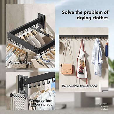 Wall Mounted Folding Clothes Drying Rack Retractable Metal Laundry Hanger 220lbs