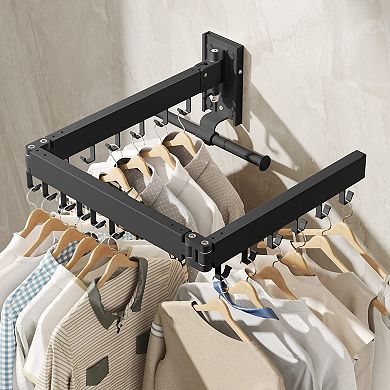 Wall Mounted Folding Clothes Drying Rack Retractable Metal Laundry Hanger 220lbs