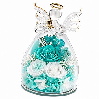 Preserved Rose Angel Figurine with LED Lights Gift for Mom Women Mothers Day Birthday Anniversary