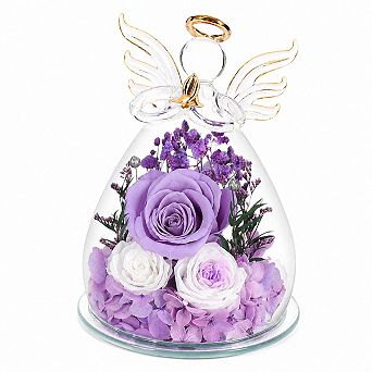 Preserved Rose Angel Figurine with LED Lights Gift for Mom Women Mothers Day Birthday Anniversary