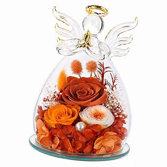 Preserved Rose Angel Figurine with LED Lights Gift for Mom Women Mothers Day Birthday Anniversary