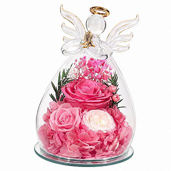 Preserved Rose Angel Figurine with LED Lights Gift for Mom Women Mothers Day Birthday Anniversary