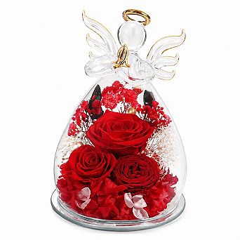 Preserved Rose Angel Figurine with LED Lights Gift for Mom Women Mothers Day Birthday Anniversary
