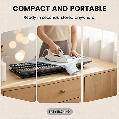Foldable Tabletop Ironing Board Compact Portable w/ Metal Mesh 8mm Pad Iron Rest Heat-Resistant