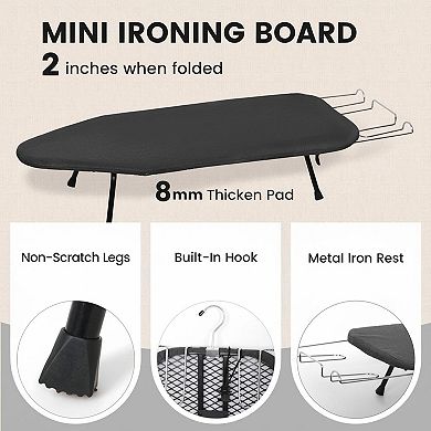 Foldable Tabletop Ironing Board Compact Portable w/ Metal Mesh 8mm Pad Iron Rest Heat-Resistant