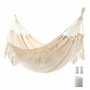 Double Boho Macrame Hammock w Elegant Tassels Patio/Beach/Wedding Decor 450lbs Capacity + Ropes