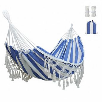 Double Boho Macrame Hammock w Elegant Tassels Patio/Beach/Wedding Decor 450lbs Capacity + Ropes