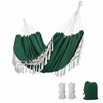 Double Boho Macrame Hammock w Elegant Tassels Patio/Beach/Wedding Decor 450lbs Capacity + Ropes