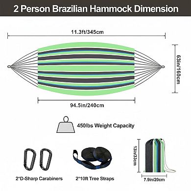 Double Hammock with Tree Straps 2-Person 450lbs Capacity Soft Woven ...