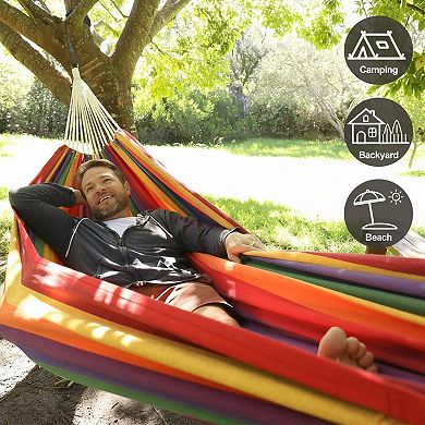 Double Hammock with Tree Straps 2-Person 450lbs Capacity Soft Woven Fabric Portable Outdoor Indoor