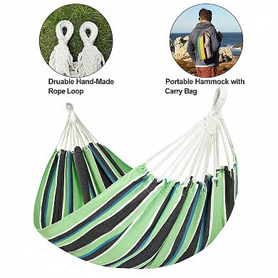 Double Hammock with Tree Straps 2-Person 450lbs Capacity Soft Woven Fabric Portable Outdoor Indoor