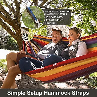 Double Hammock with Tree Straps 2-Person 450lbs Capacity Soft Woven ...