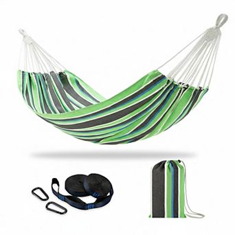 Double Hammock with Tree Straps 2-Person 450lbs Capacity Soft Woven Fabric Portable Outdoor Indoor