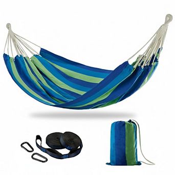 Double Hammock with Tree Straps 2-Person 450lbs Capacity Soft Woven Fabric Portable Outdoor Indoor