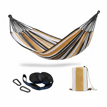 Double Hammock with Tree Straps 2-Person 450lbs Capacity Soft Woven Fabric Portable Outdoor Indoor