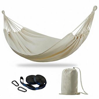 Double Hammock with Tree Straps 2-Person 450lbs Capacity Soft Woven Fabric Portable Outdoor Indoor
