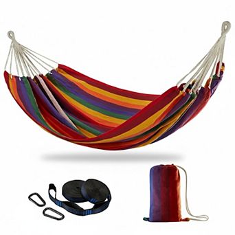 Double Hammock with Tree Straps 2-Person 450lbs Capacity Soft Woven Fabric Portable Outdoor Indoor