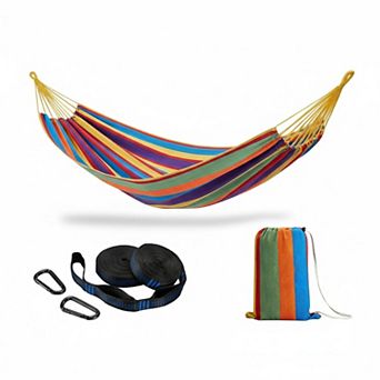 Double Hammock with Tree Straps 2-Person 450lbs Capacity Soft Woven Fabric Portable Outdoor Indoor