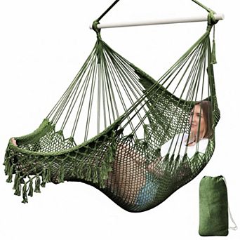 Handmade Hanging Hammock Chair Cotton Rope Woven Indoor Outdoor Comfort Swing