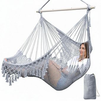 Handmade Hanging Hammock Chair Cotton Rope Woven Indoor Outdoor Comfort Swing