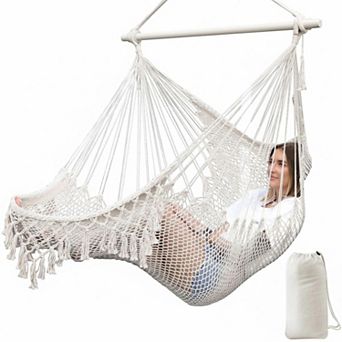 Handmade Hanging Hammock Chair Cotton Rope Woven Indoor Outdoor Comfort Swing