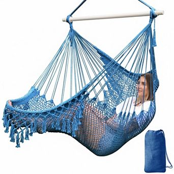 Handmade Hanging Hammock Chair Cotton Rope Woven Indoor Outdoor Comfort Swing