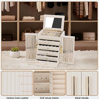 6-Tier Large Jewelry Organizer Box with Mirror Double Door Drawers Storage Gift