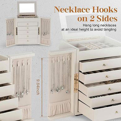 6-Tier Large Jewelry Organizer Box with Mirror Double Door Drawers Storage Gift