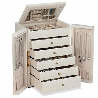 6 tier Large Jewelry Organizer Box with Mirror Double Door Drawers Storage Gift