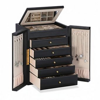 6 tier Large Jewelry Organizer Box with Mirror Double Door Drawers Storage Gift