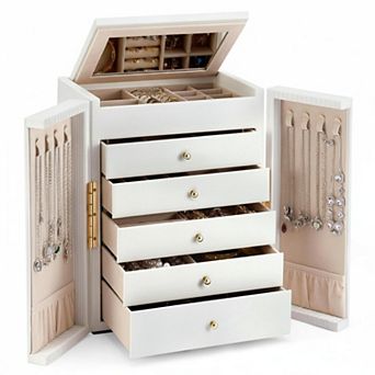 6 tier Large Jewelry Organizer Box with Mirror Double Door Drawers Storage Gift