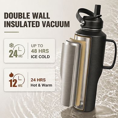 Stainless Steel Insulated Water Bottle Double Wall Vacuum Leak Proof Cup Holder Fit