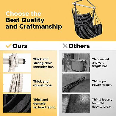 Hammock Chair Swing Heavy Duty 500 Lbs Capacity Indoor Outdoor Ergonomic with Side Pocket