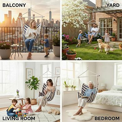 Hammock Chair Swing Heavy Duty 500 Lbs Capacity Indoor Outdoor Ergonomic with Side Pocket