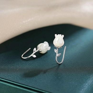 925 Sterling Silver Flower Cuff Earrings with AAAAA Cubic Zirconia