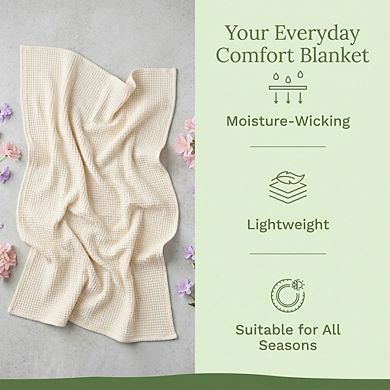 Organic Cotton Waffle Weave Blanket Lightweight All Season Soft Bed Couch Throw