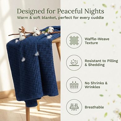 Organic Cotton Waffle Weave Blanket Lightweight All Season Soft Bed Couch Throw